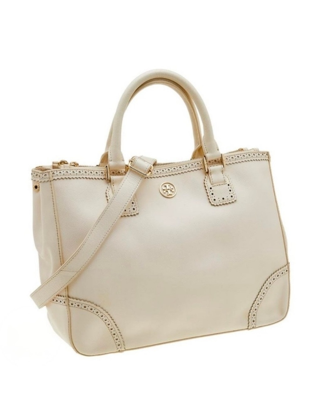 Tory Burch Ivory Leather Tote/Crossbody with Detachable Strap